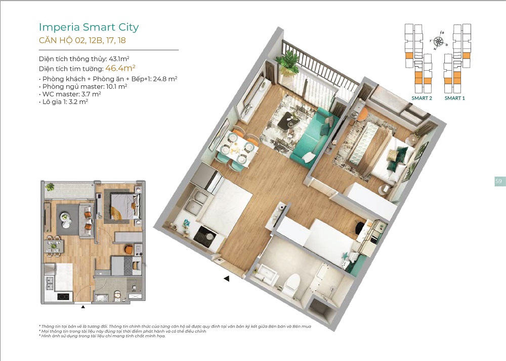 Bán căn 1n+ 47m view hồ tòa I1 Imperia Smart city giá 3.6